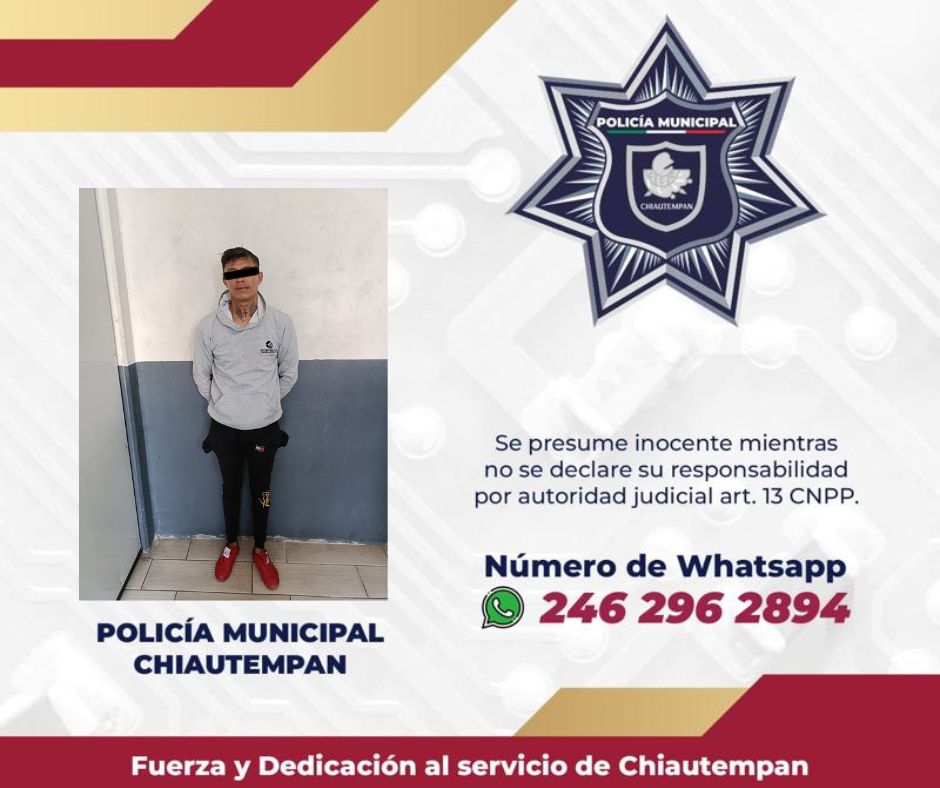 Detiene Policía de Chiautempan a sujeto por alteración del orden público